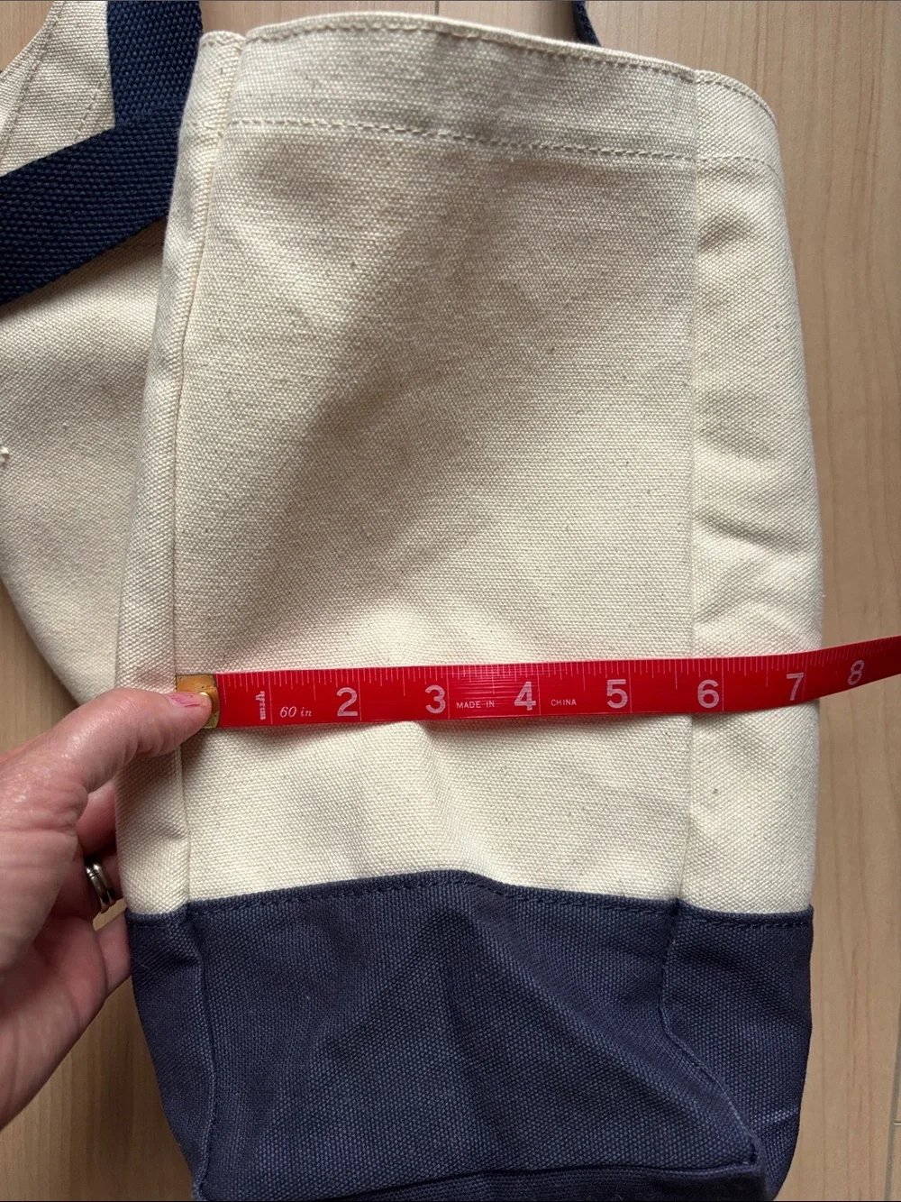 Life Is Good Canvas Tote. Blue & Off White With Floral Print.